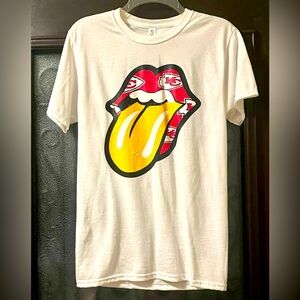 KC Chiefs Women’s Rolling Stone Tongue Printed White TShirt Top NFL Kansas City